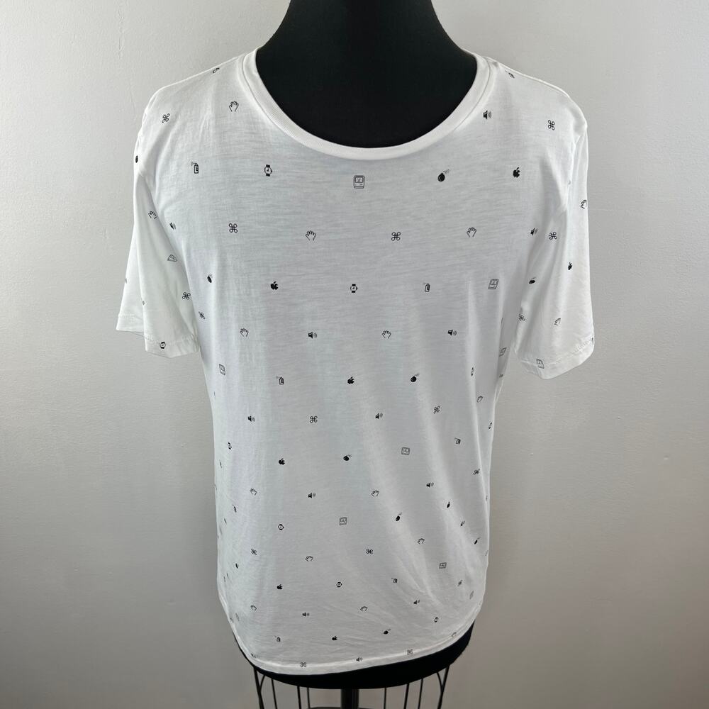 APPLE White Cotton Crewneck Short Sleeve Graphic Print Casual T-Shirt Size S - Picture 3 of 8